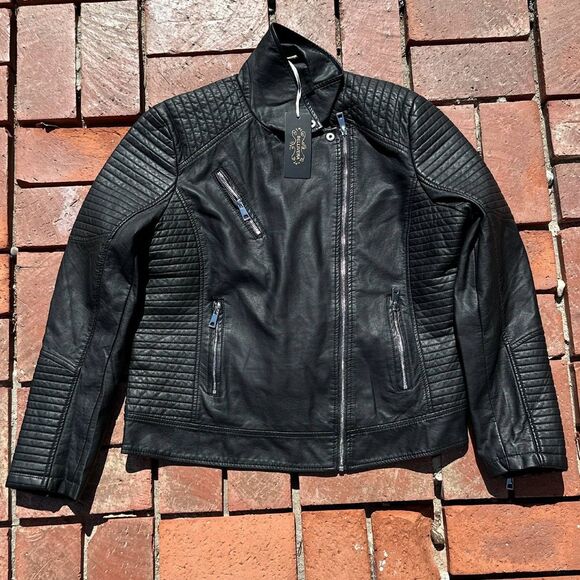 Bellivera Jacket Womens XXL Black Faux Leather Cropped Biker Jacket - Picture 1 of 4